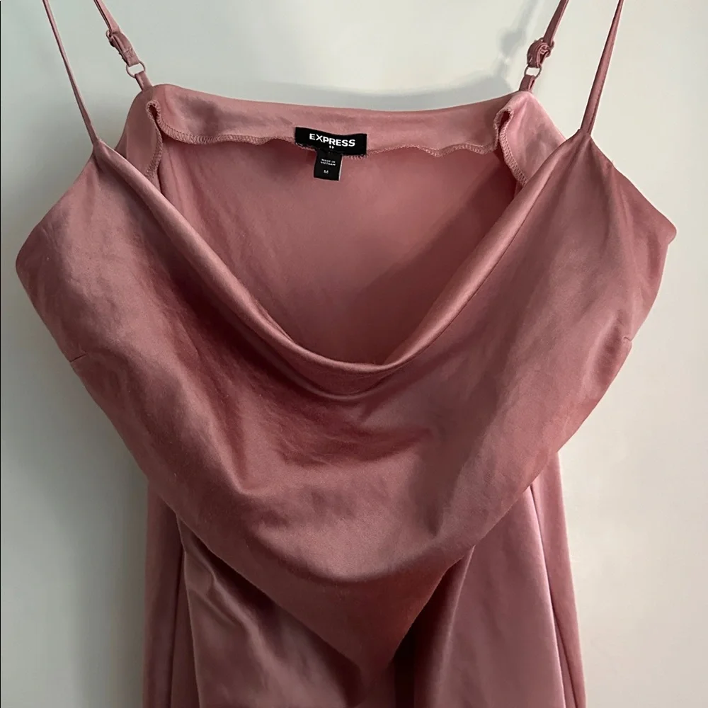Express Blush Pink Satin Slip midi length Dress Cowl neck size medium - Picture 4 of 7
